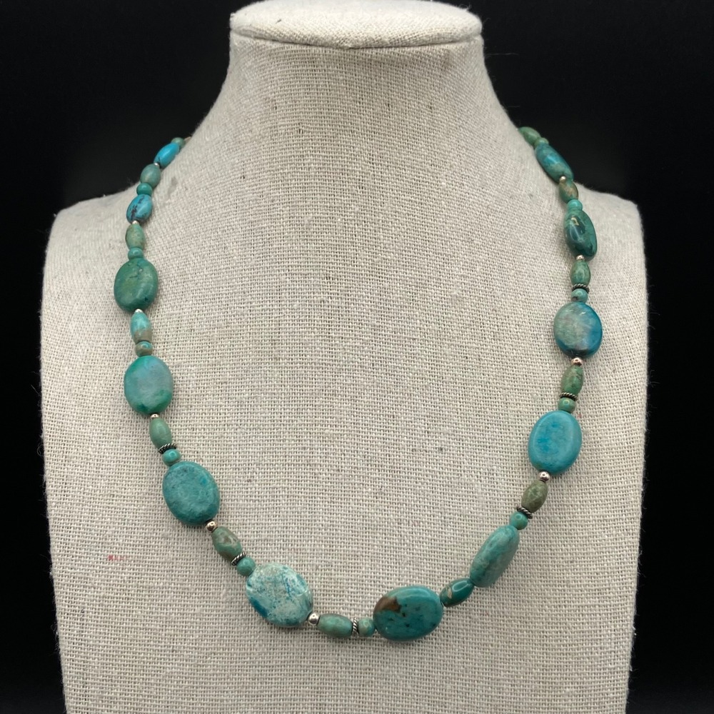 Barse Necklace Blue Stone Beaded Sterling Silver 16-18 Inch - Picture 3 of 8
